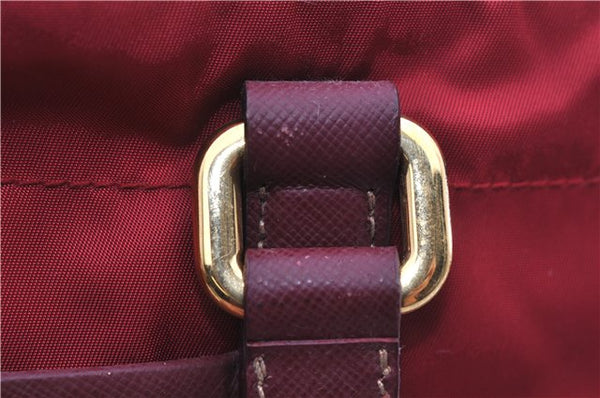 Authentic PRADA Nylon Tessuto Leather Shoulder Tote Bag Red 0479E