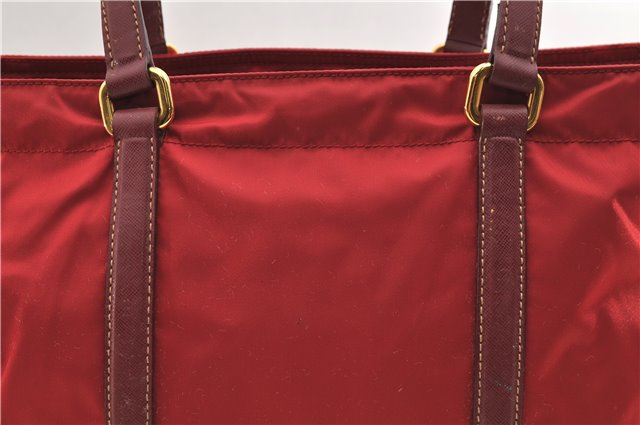 Authentic PRADA Nylon Tessuto Leather Shoulder Tote Bag Red 0479E