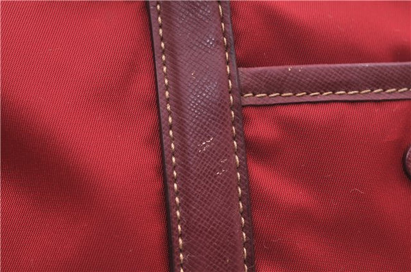 Authentic PRADA Nylon Tessuto Leather Shoulder Tote Bag Red 0479E