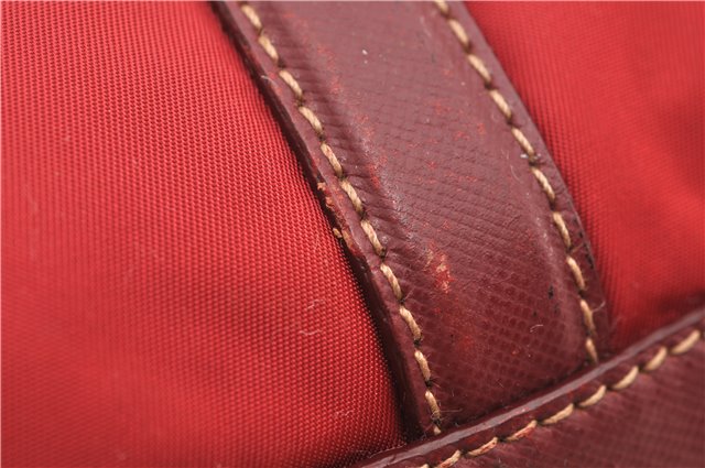 Authentic PRADA Nylon Tessuto Leather Shoulder Tote Bag Red 0479E