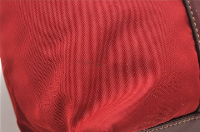 Authentic PRADA Nylon Tessuto Leather Shoulder Tote Bag Red 0479E