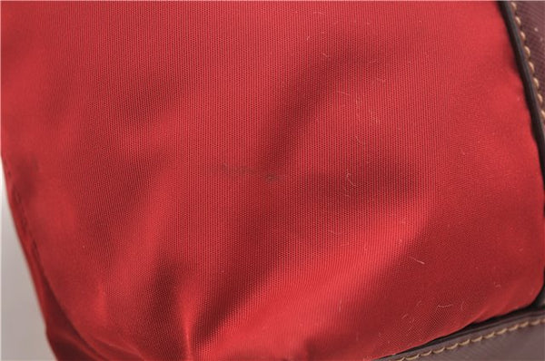 Authentic PRADA Nylon Tessuto Leather Shoulder Tote Bag Red 0479E