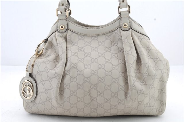 Authentic GUCCI Guccissima Sukey Shoulder Tote Bag GG Leather 211944 White 0480D