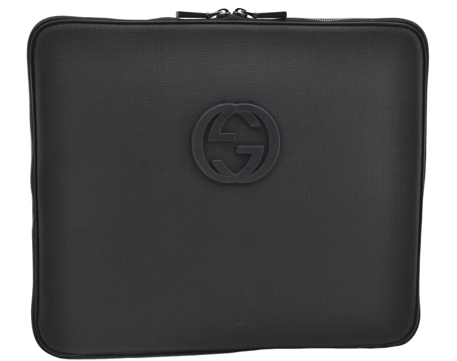 Authentic GUCCI Interlocking G Clutch Documents PC Case PVC Leather Black 0485E
