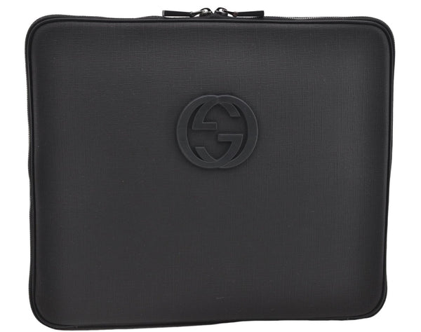 Authentic GUCCI Interlocking G Clutch Documents PC Case PVC Leather Black 0485E