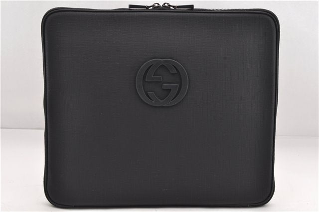 Authentic GUCCI Interlocking G Clutch Documents PC Case PVC Leather Black 0485E