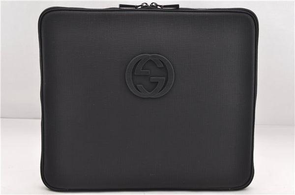 Authentic GUCCI Interlocking G Clutch Documents PC Case PVC Leather Black 0485E