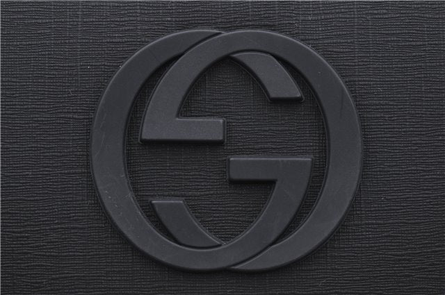 Authentic GUCCI Interlocking G Clutch Documents PC Case PVC Leather Black 0485E