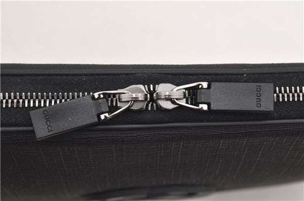 Authentic GUCCI Interlocking G Clutch Documents PC Case PVC Leather Black 0485E