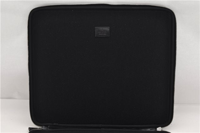 Authentic GUCCI Interlocking G Clutch Documents PC Case PVC Leather Black 0485E