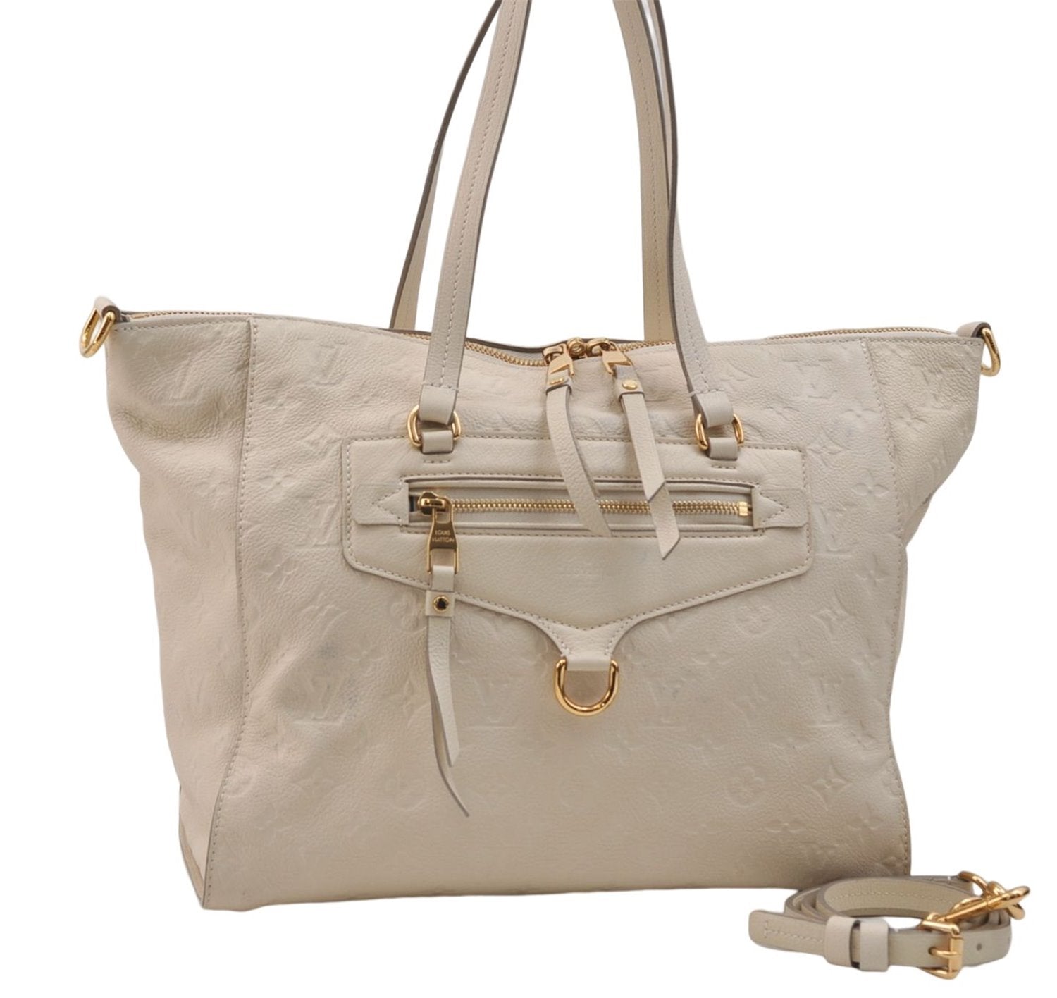 Auth Louis Vuitton Monogram Empreinte Lumineuse PM Tote Bag M93411 White 0488E