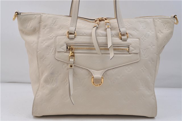 Auth Louis Vuitton Monogram Empreinte Lumineuse PM Tote Bag M93411 White 0488E