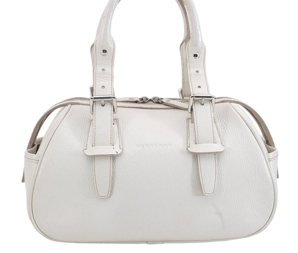 Authentic BURBERRY Vintage Leather Shoulder Hand Bag Purse White 0490E