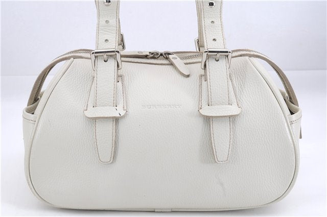 Authentic BURBERRY Vintage Leather Shoulder Hand Bag Purse White 0490E