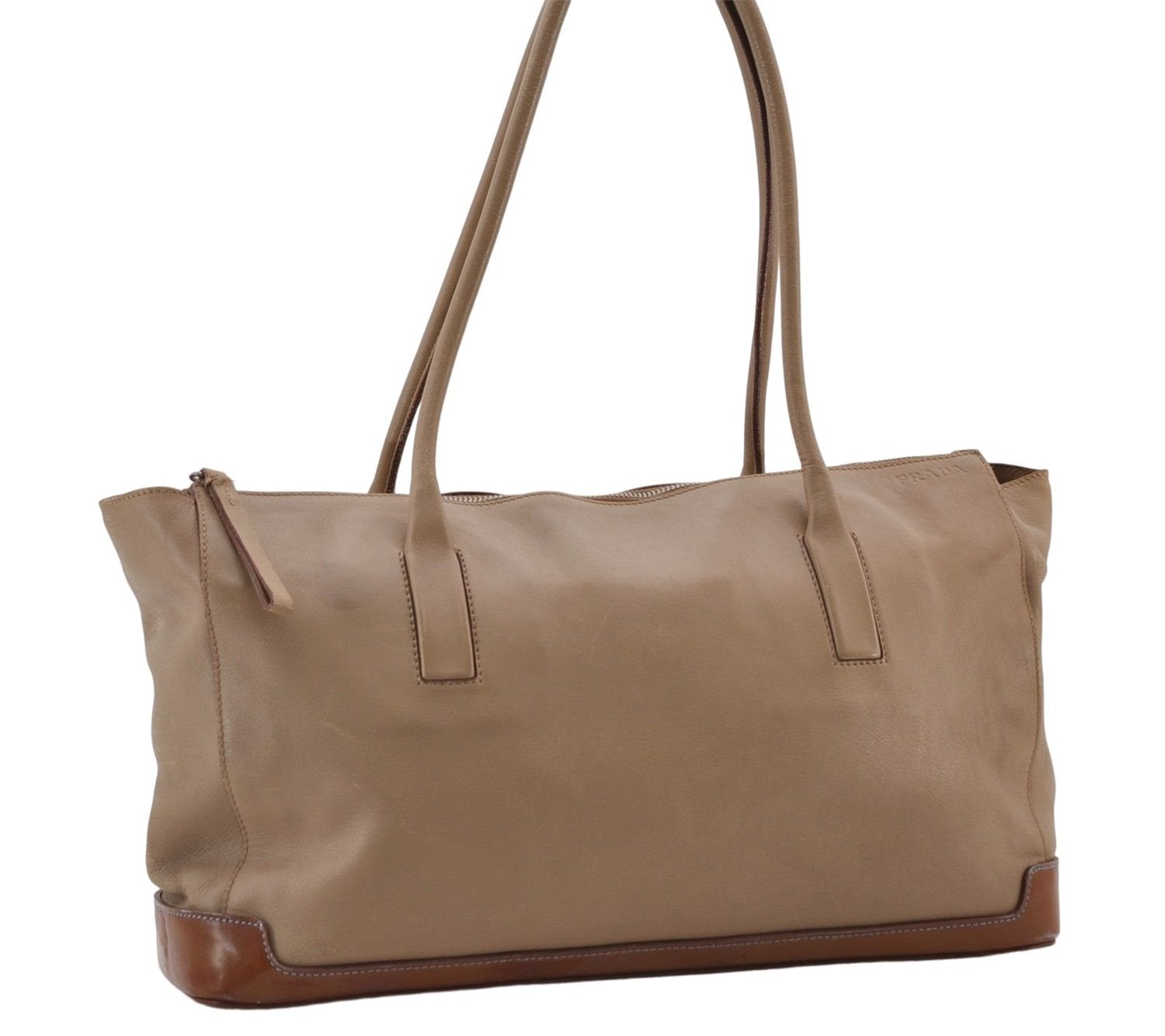 Authentic PRADA Leather Nappa Shoulder Hand Bag Purse Beige 0492E
