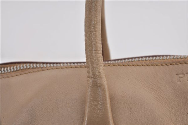 Authentic PRADA Leather Nappa Shoulder Hand Bag Purse Beige 0492E
