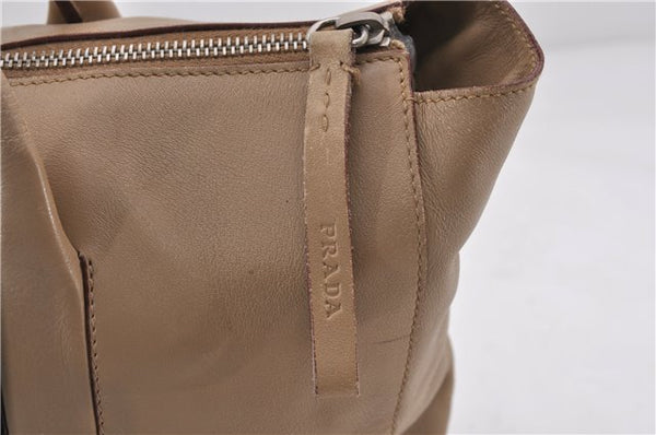 Authentic PRADA Leather Nappa Shoulder Hand Bag Purse Beige 0492E