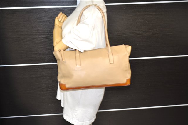 Authentic PRADA Leather Nappa Shoulder Hand Bag Purse Beige 0492E
