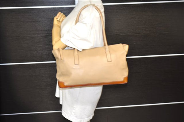 Authentic PRADA Leather Nappa Shoulder Hand Bag Purse Beige 0492E