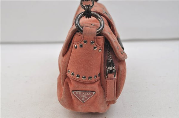 Authentic PRADA Suede Chain Shoulder Hand Bag Purse Pink 0493E
