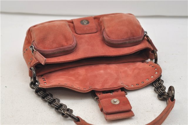 Authentic PRADA Suede Chain Shoulder Hand Bag Purse Pink 0493E