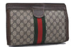 Authentic GUCCI Web Sherry Line Clutch Hand Bag Purse GG PVC Leather Brown 0494D