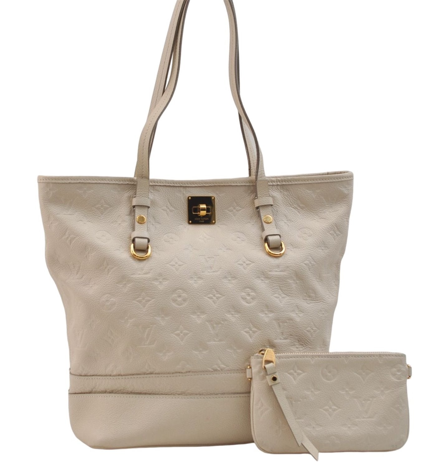 Auth Louis Vuitton Monogram Empreinte Citadine PM Tote Bag M40554 Ivory 0494E