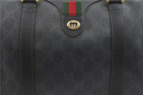 Authentic GUCCI Web Sherry Line Hand Boston Bag GG PVC Leather Black 0495D