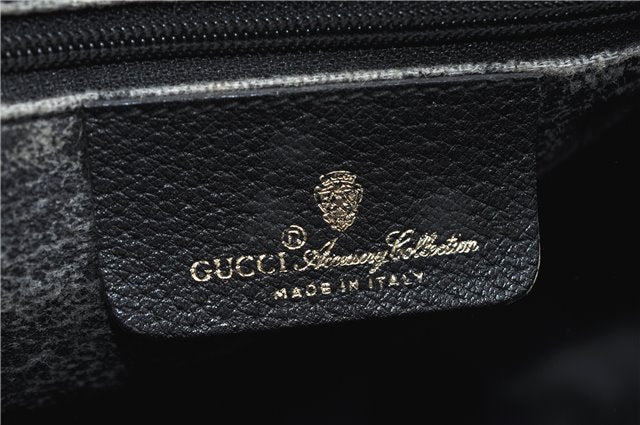 Authentic GUCCI Web Sherry Line Hand Boston Bag GG PVC Leather Black 0495D