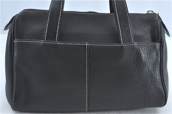 Authentic Burberrys Vintage Leather Hand Boston Bag Purse Black 0496B