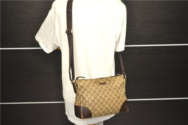 Authentic GUCCI Shoulder Cross Body Bag GG Canvas Leather 114273 Brown 0497D