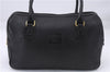 Authentic Burberrys Vintage Leather Hand Boston Bag Purse Black 0497E