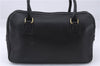 Authentic Burberrys Vintage Leather Hand Boston Bag Purse Black 0497E