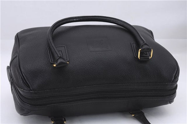 Authentic Burberrys Vintage Leather Hand Boston Bag Purse Black 0497E