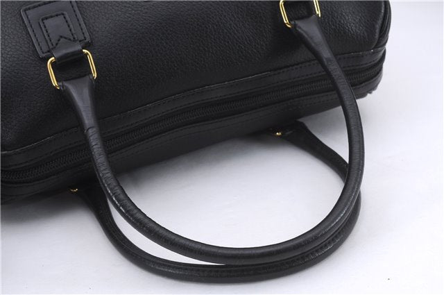 Authentic Burberrys Vintage Leather Hand Boston Bag Purse Black 0497E