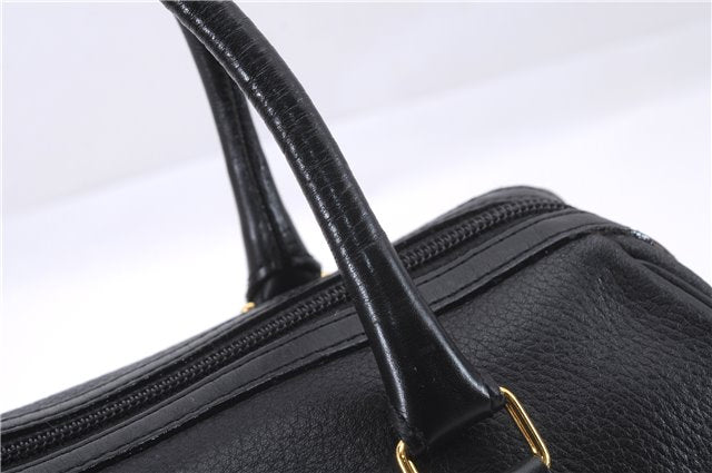 Authentic Burberrys Vintage Leather Hand Boston Bag Purse Black 0497E