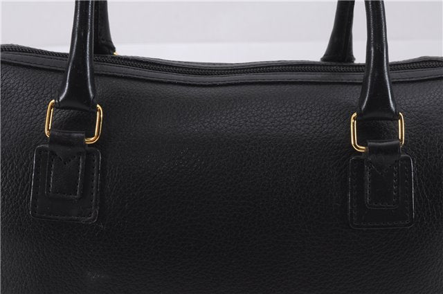 Authentic Burberrys Vintage Leather Hand Boston Bag Purse Black 0497E