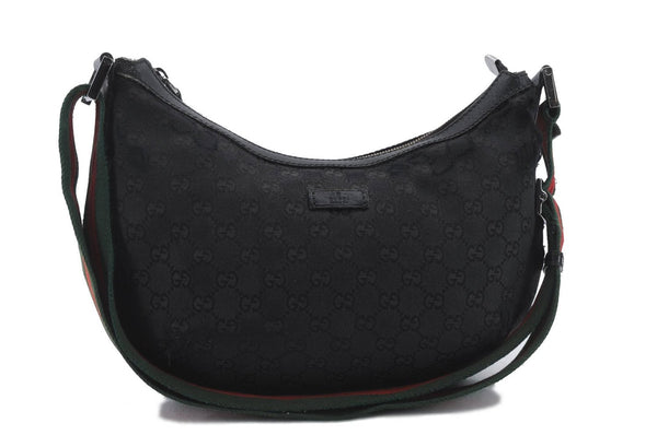 GUCCI Web Sherry Line Shoulder Cross Bag GG Canvas Leather 181092 Black 0498D