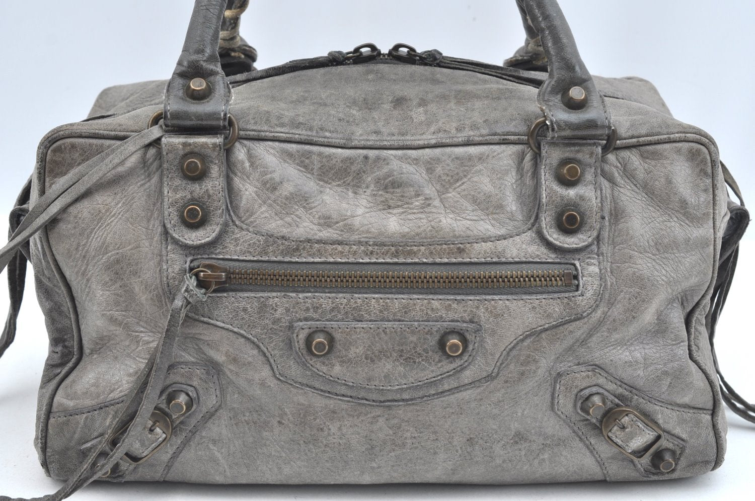 Authentic BALENCIAGA Classic The Box 2Way Hand Bag Leather 145694 Gray 0499G