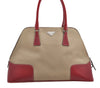 Authentic PRADA Canvas Leather Shoulder Hand Bag Beige Red 0502E