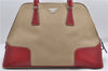 Authentic PRADA Canvas Leather Shoulder Hand Bag Beige Red 0502E