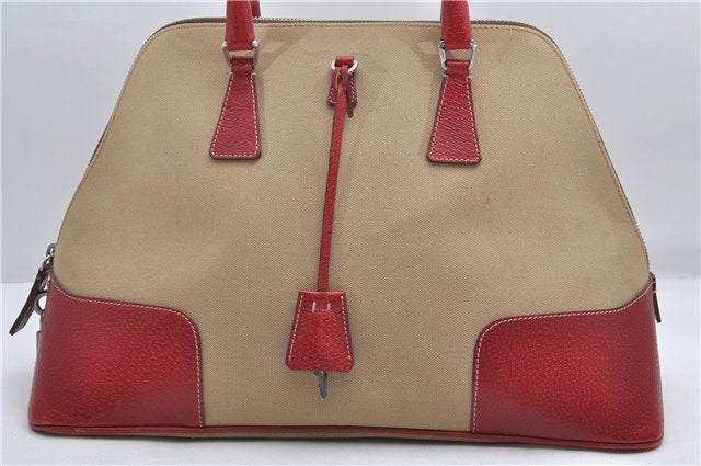 Authentic PRADA Canvas Leather Shoulder Hand Bag Beige Red 0502E