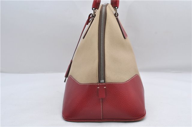 Authentic PRADA Canvas Leather Shoulder Hand Bag Beige Red 0502E