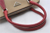Authentic PRADA Canvas Leather Shoulder Hand Bag Beige Red 0502E