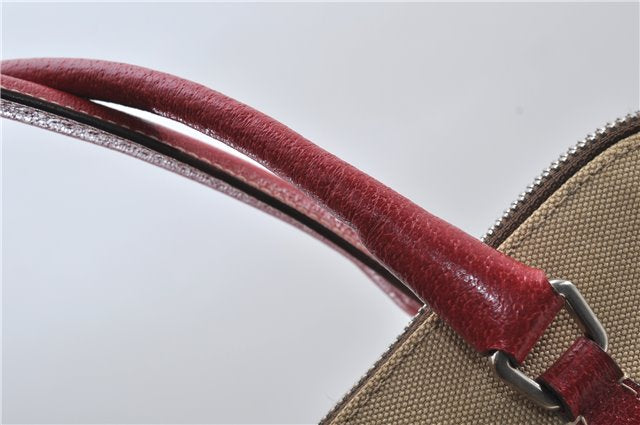 Authentic PRADA Canvas Leather Shoulder Hand Bag Beige Red 0502E