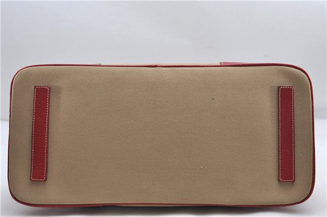 Authentic PRADA Canvas Leather Shoulder Hand Bag Beige Red 0502E