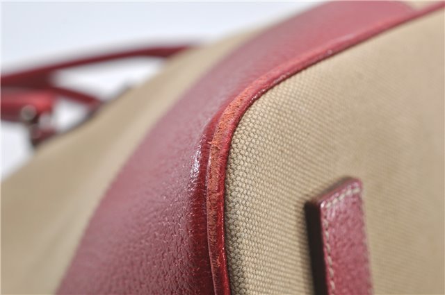 Authentic PRADA Canvas Leather Shoulder Hand Bag Beige Red 0502E
