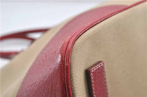Authentic PRADA Canvas Leather Shoulder Hand Bag Beige Red 0502E