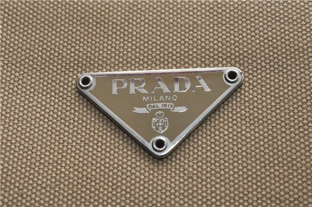 Authentic PRADA Canvas Leather Shoulder Hand Bag Beige Red 0502E