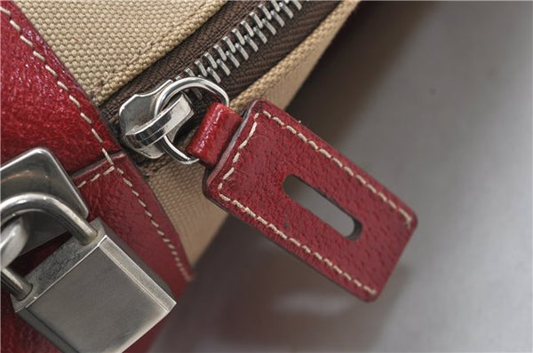 Authentic PRADA Canvas Leather Shoulder Hand Bag Beige Red 0502E